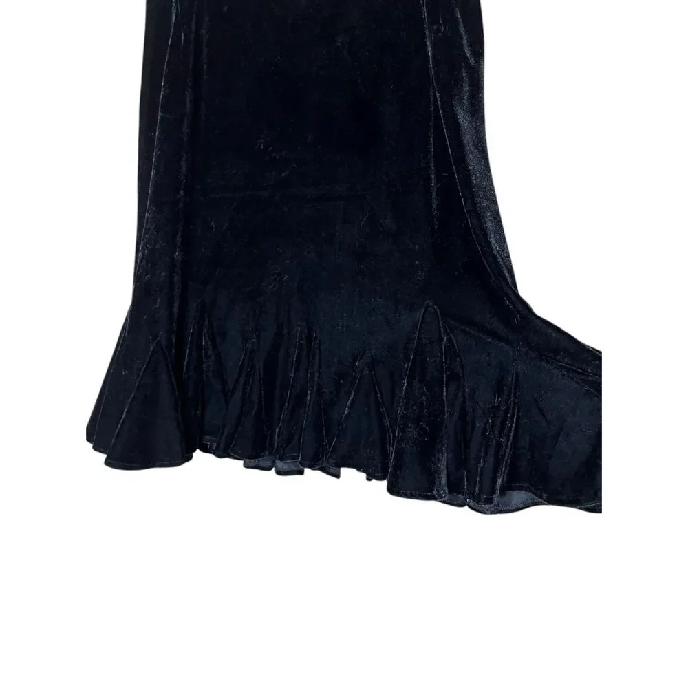 Vintage Black Velvet‎ Y2K Flared Hem Midi Skirt Size 10